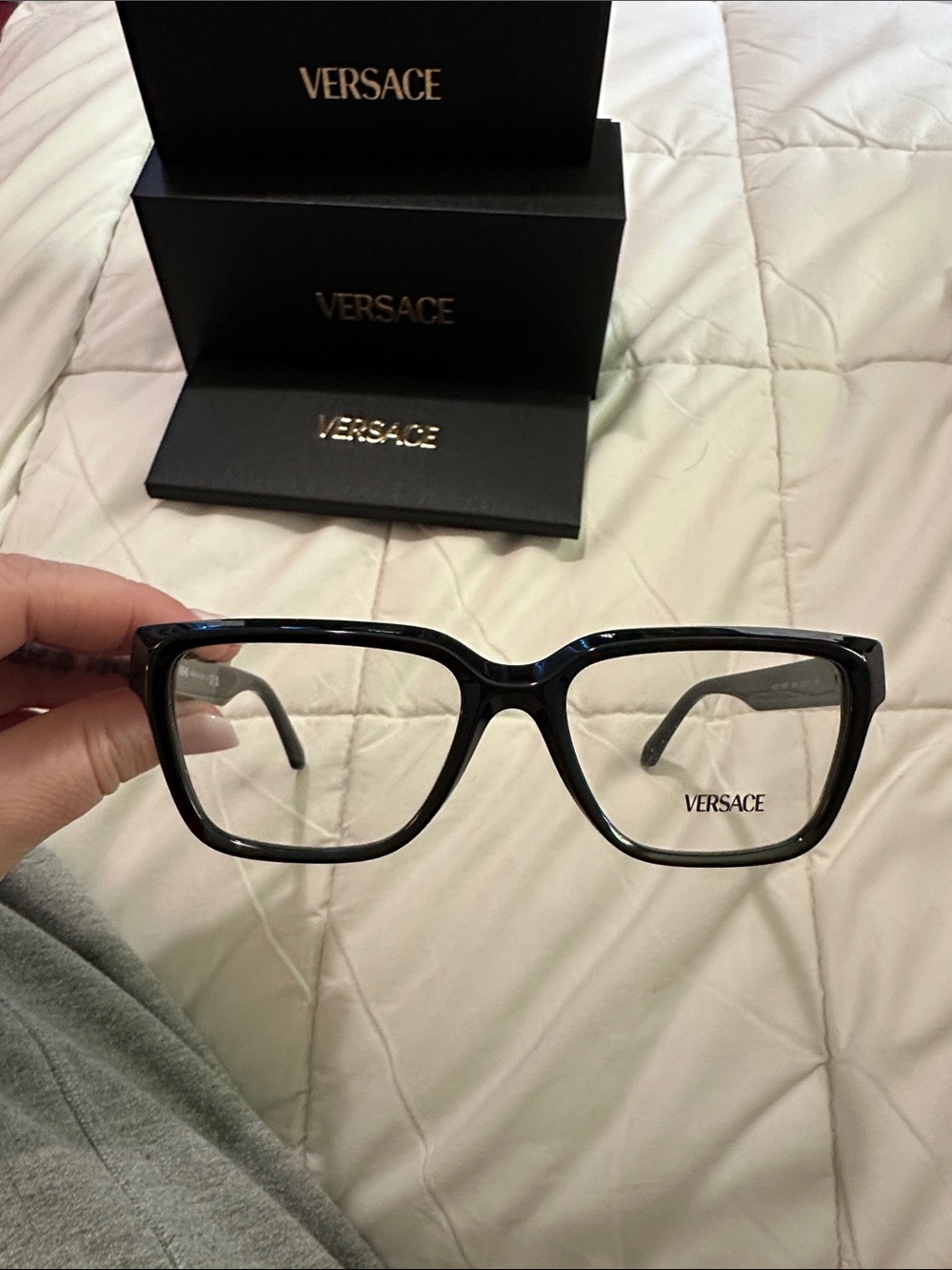 Brand new, never worn. Versace Black Rectangular RX Glasses with Gold Accent - Picture 2 of 6
